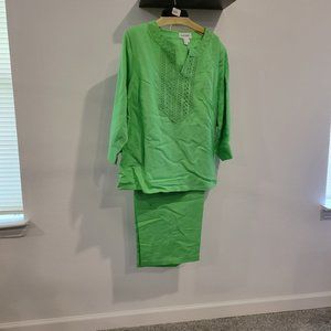 New Plus Size Lime green linen blend 2-pc pantsuit size 3x